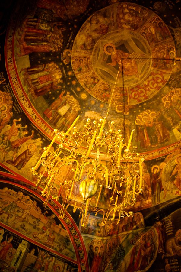 The frescoes at the dome of the narthex of the orthodox church of Metamorphosis…
