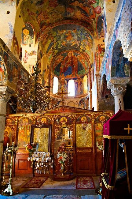 Interior of the Byzantine Orthodox Monastery of Pantanassa(Mystras Greece)